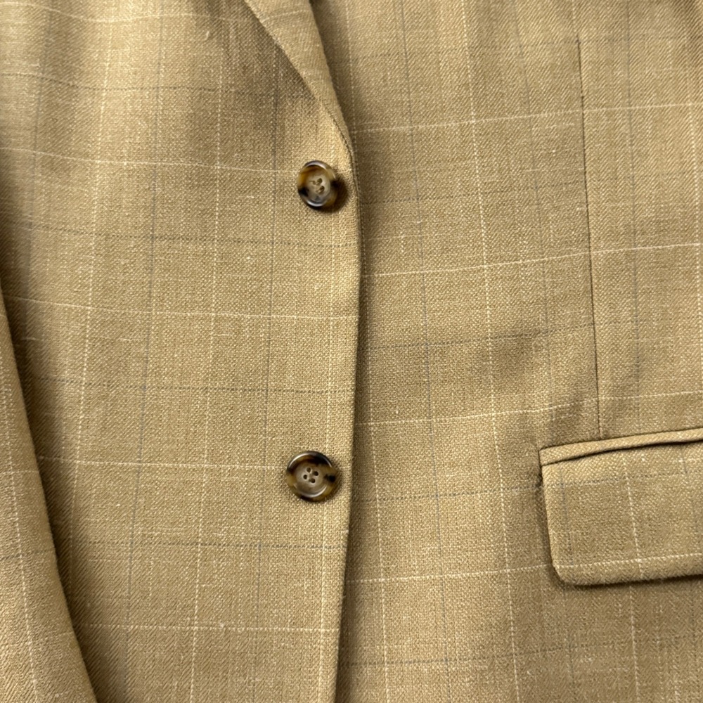J Ferrar 42S Tan Windowpane Blazer Wool Linen Silk Italian Fabric Sport Coat - Picture 14 of 16